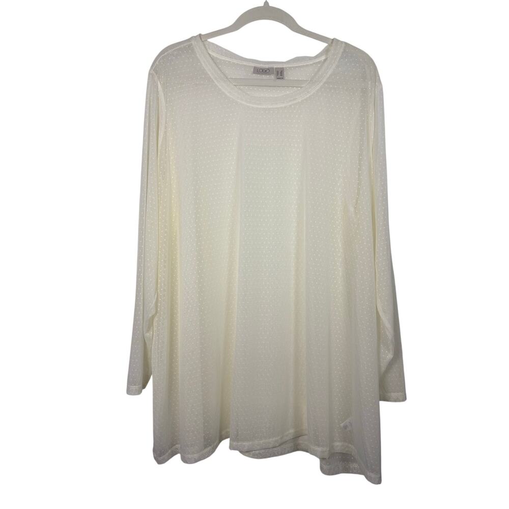 LOGO Lori Goldstein White Mesh Clip Dot Tunic Top Plus Size Blouse 3X